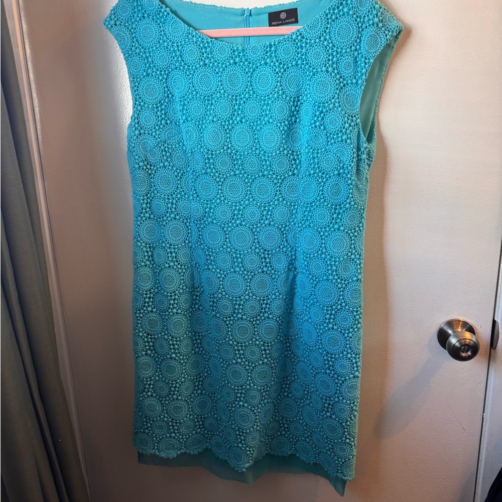 Rena Lange Teal Crochet Lace Dress